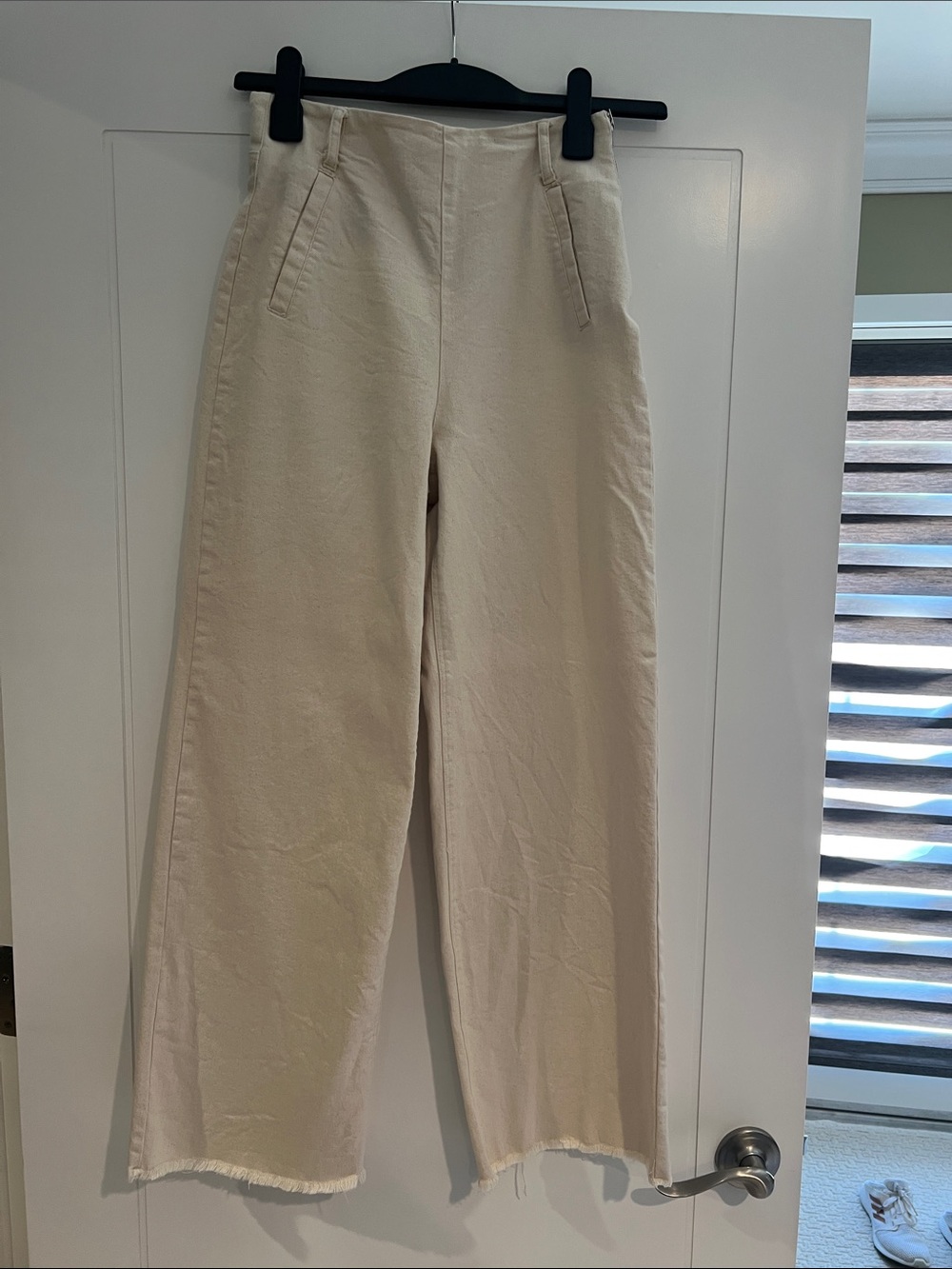 Zara Cream Wide-Leg High-Rise Pants